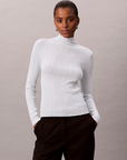 Viscose Blend Ribbed Mock Neck Sweater - Calvin Klein