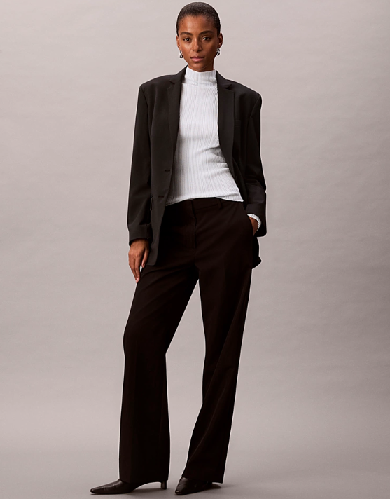 Viscose Blend Ribbed Mock Neck Sweater - Calvin Klein