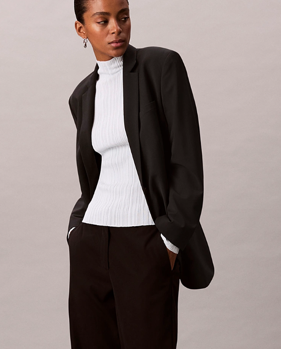 Viscose Blend Ribbed Mock Neck Sweater - Calvin Klein